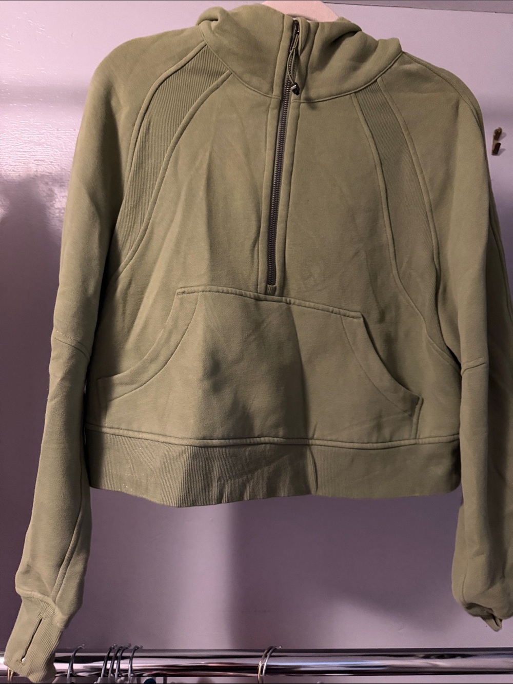 Lululemon scuba oversize cropped Olive Green Half-Zip Hooded Pullover